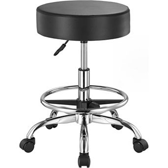 Rolling Stool with Foot Rest and Wheels, 450 LBS Weight Capacity Round Rolling Stool