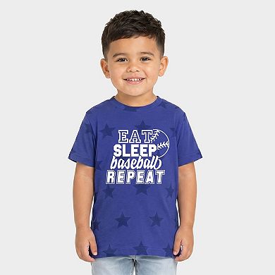 Eat Sleep Baseball Repeat With Ball - Toddler Short Sleeve Star Tee