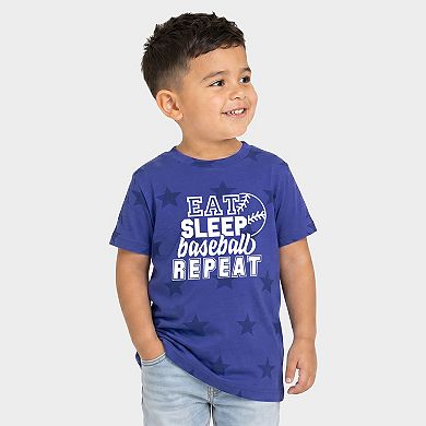 Eat Sleep Baseball Repeat With Ball - Toddler Short Sleeve Star Tee
