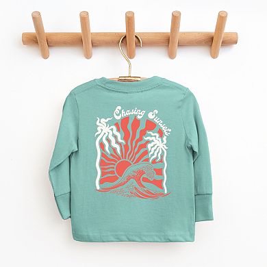 Chasing Sunsets Groovy Puff Print - Youth Long Sleeve Graphic T-Shirt