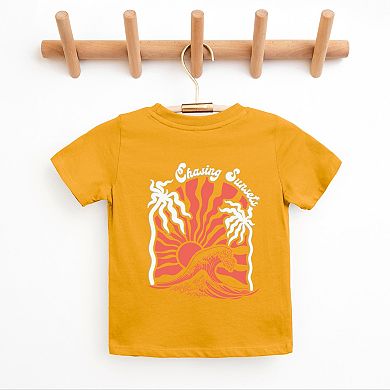 Chasing Sunsets Groovy Puff Print - Youth Short Sleeve Graphic T-Shirt