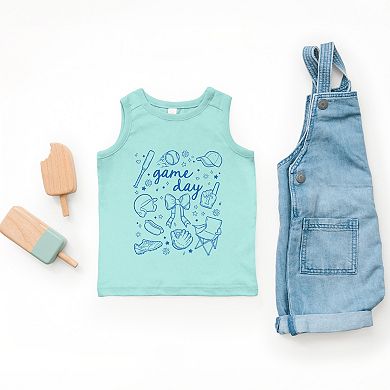 Baseball Game Day Sketched Collage - Toddler Graphic Tank