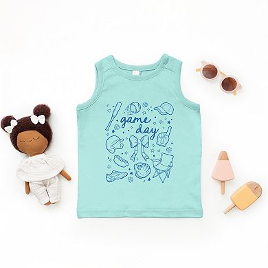 Baseball Game Day Sketched Collage - Toddler Graphic Tank