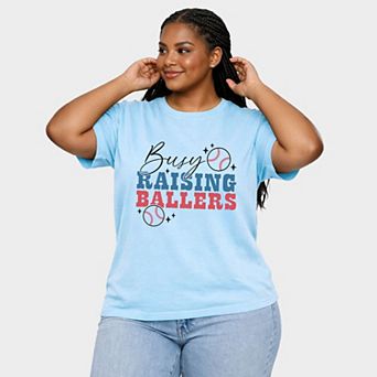 Busy Raising Ballers Baseball Colorful - Women's Plus Sized Garment Dyed Graphic T-Shirt