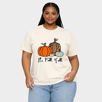 It's Fall Y'all Pumpkins - Women's Plus Sized Garment Dyed Graphic T-Shirt