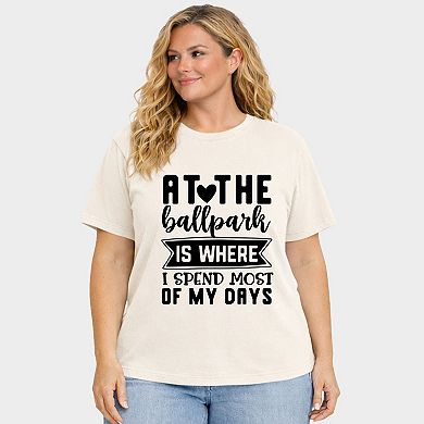 At The Ballpark - Women's Plus Sized Garment Dyed Graphic T-Shirt