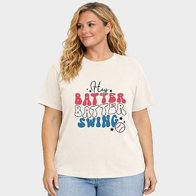 Batter Batter Red White Blue - Women's Plus Sized Garment Dyed Graphic T-Shirt