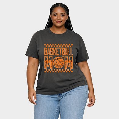 Basketball Mom Checkered Distressed - Women's Plus Sized Garment Dyed Graphic T-Shirt