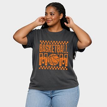 Basketball Mom Checkered Distressed - Women's Plus Sized Garment Dyed Graphic T-Shirt