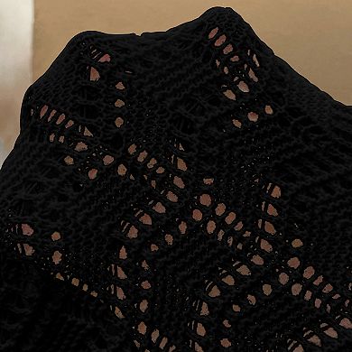 Womens Crochet Knit Cardigan Tie Front Long Bell Sleeve Open Front Lightweight Sweater Shrug