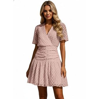 Women's Casual Summer Dress V Neck Beach Vacation Sundress Short Sleeve Dresses