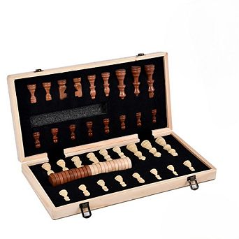 15-Inch Magnetic Chess and Checkers Set Wooden Folding Board