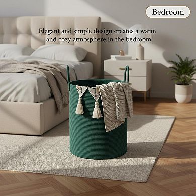 KSIZUIS Woven Cotton Rope Laundry Hamper for Bathroom Storage, Dirty Clothes&Toys