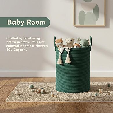 KSIZUIS Woven Cotton Rope Laundry Hamper for Bathroom Storage, Dirty Clothes&Toys