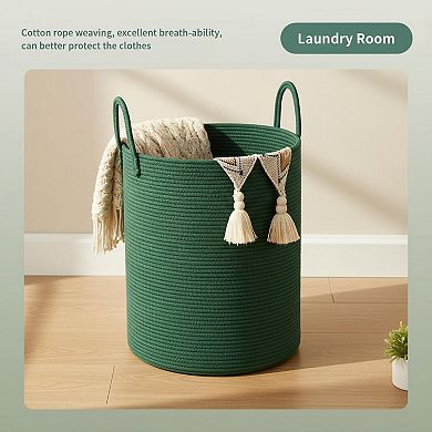 KSIZUIS Woven Cotton Rope Laundry Hamper for Bathroom Storage, Dirty Clothes&Toys