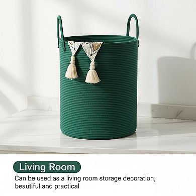 KSIZUIS Woven Cotton Rope Laundry Hamper for Bathroom Storage, Dirty Clothes&Toys