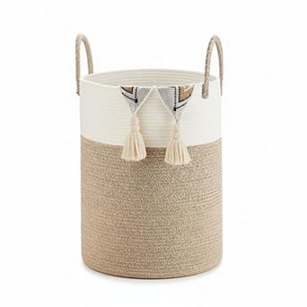 KSIZUIS Woven Cotton Rope Laundry Hamper for Bathroom Storage, Dirty Clothes&Toys