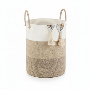 KSIZUIS Woven Cotton Rope Laundry Hamper for Bathroom Storage, Dirty Clothes&Toys