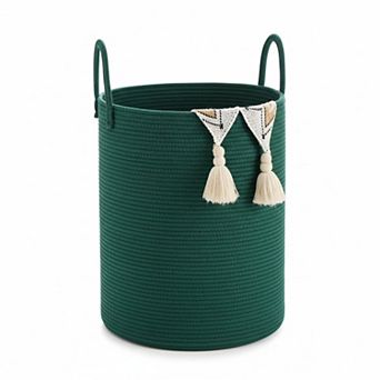 KSIZUIS Woven Cotton Rope Laundry Hamper for Bathroom Storage, Dirty Clothes&Toys