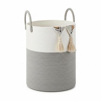 KSIZUIS Woven Cotton Rope Laundry Hamper for Bathroom Storage, Dirty Clothes&Toys