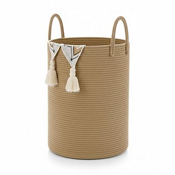 KSIZUIS Woven Cotton Rope Laundry Hamper for Bathroom Storage, Dirty Clothes&Toys