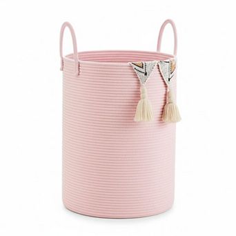 KSIZUIS Woven Cotton Rope Laundry Hamper for Bathroom Storage, Dirty Clothes&Toys