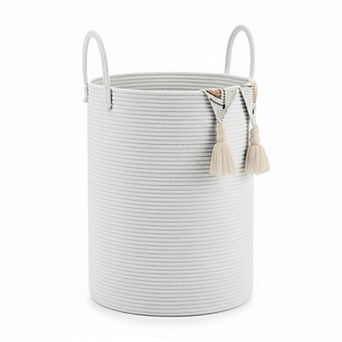 KSIZUIS Woven Cotton Rope Laundry Hamper for Bathroom Storage, Dirty Clothes&Toys