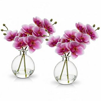 KSIZUIS Artificial Orchids(Set of 2 in Glass Vase,Real Touch Phalaenopsis Dining Room