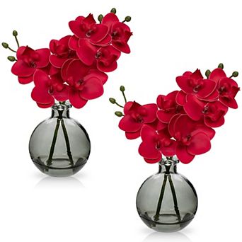 KSIZUIS Artificial Orchids(Set of 2 in Glass Vase,Real Touch Phalaenopsis Dining Room
