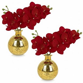 KSIZUIS Artificial Orchids(Set of 2 in Glass Vase,Real Touch Phalaenopsis Dining Room