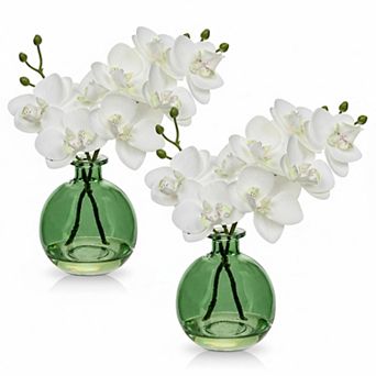 KSIZUIS Artificial Orchids(Set of 2 in Glass Vase,Real Touch Phalaenopsis Dining Room
