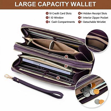 KSIZUIS RFID Blocking Leather Capacity Wristlet Wallet for Women