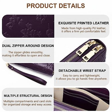 KSIZUIS RFID Blocking Leather Capacity Wristlet Wallet for Women