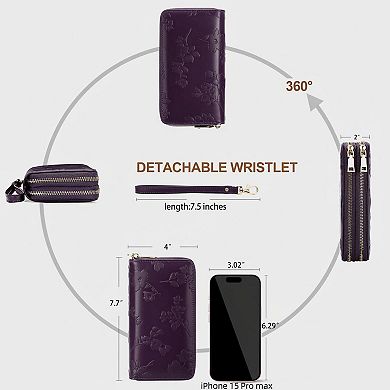 KSIZUIS RFID Blocking Leather Capacity Wristlet Wallet for Women