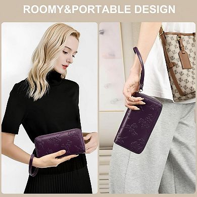 KSIZUIS RFID Blocking Leather Capacity Wristlet Wallet for Women