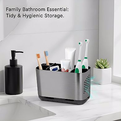 KSIZUIS Brushed Nickel Electric Toothbrush Holder with Adjustable Dividers & Drainage