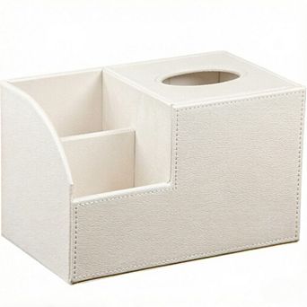 KSIZUIS PU Leather Square Tissue Box Cover with Remote Storage - Cube Organizer for Nightstand
