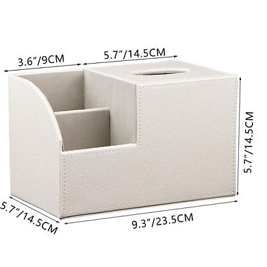 KSIZUIS PU Leather Square Tissue Box Cover with Remote Storage - Cube Organizer for Nightstand