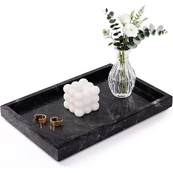 KSIZUIS Natural Marble Tray 12x8" Gray Black Stone Organizer for Bathroom Kitchen Decor