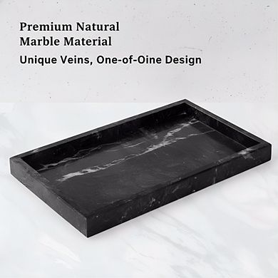 KSIZUIS Natural Marble Tray 12x8" Gray Black Stone Organizer for Bathroom Kitchen Decor