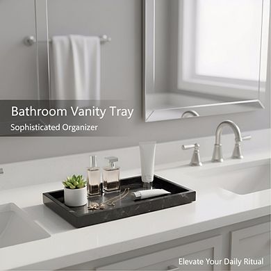 KSIZUIS Natural Marble Tray 12x8" Gray Black Stone Organizer for Bathroom Kitchen Decor