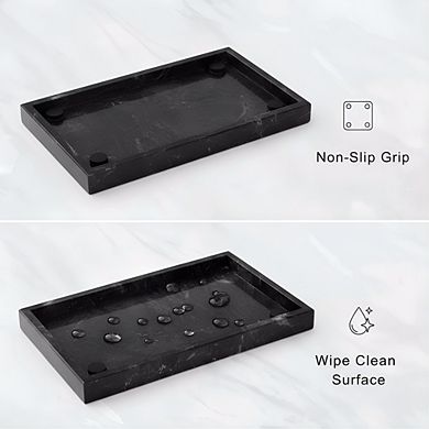 KSIZUIS Natural Marble Tray 12x8" Gray Black Stone Organizer for Bathroom Kitchen Decor