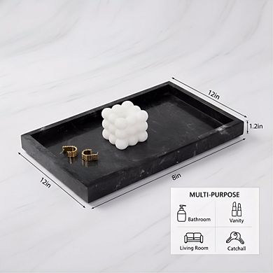KSIZUIS Natural Marble Tray 12x8" Gray Black Stone Organizer for Bathroom Kitchen Decor