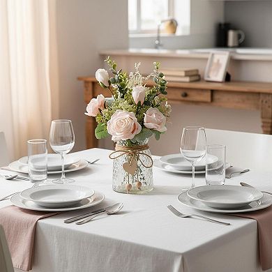 KSIZUIS White Silk Roses Artificial Flowers in Vase Home Office Table Decoration