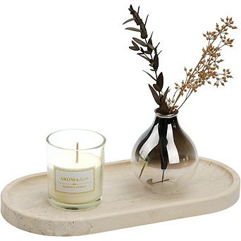 KSIZUIS Travertine Decorative Tray 12x6" Countertop Catchall for Perfume Jewelry
