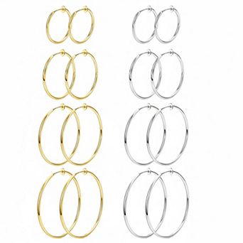 KSIZUIS8 Pairs Clip On Hoop Earrings Stainless Steel Non-pierced Multiple Size Comfortable
