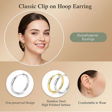 KSIZUIS8 Pairs Clip On Hoop Earrings Stainless Steel Non-pierced Multiple Size Comfortable