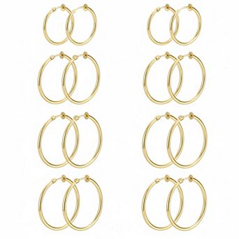 KSIZUIS8 Pairs Clip On Hoop Earrings Stainless Steel Non-pierced Multiple Size Comfortable