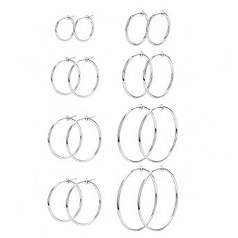 KSIZUIS8 Pairs Clip On Hoop Earrings Stainless Steel Non-pierced Multiple Size Comfortable