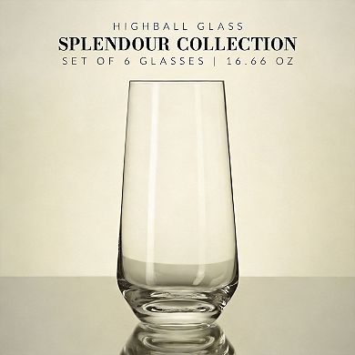 Set of 6 Tall Water Juice Glasses 16.2 Oz Crystalline Dishwasher Safe